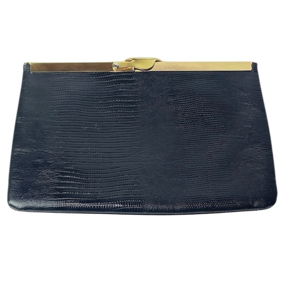 ETRA Vintage Black Leather and Gold Clutch Purse - Picture 3 of 11